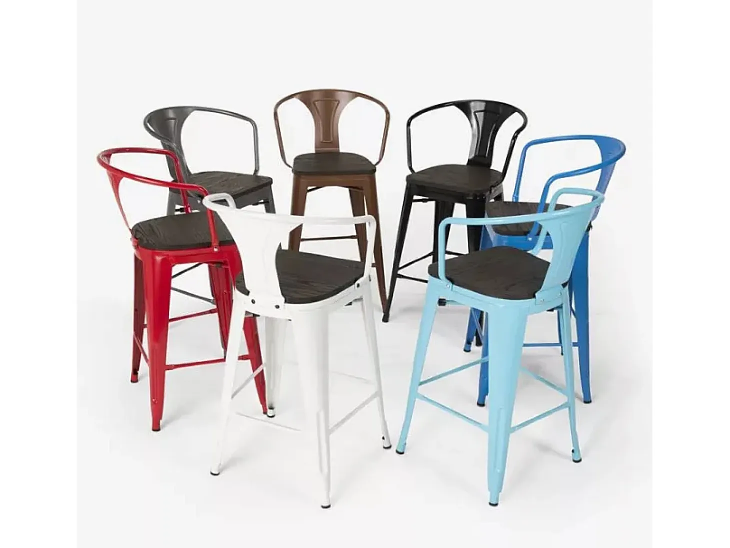 taburete de metal y madera con respaldo de diseño industrial estilo steel wood back - Gris Oscuro