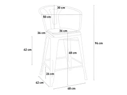 taburete de metal y madera con respaldo de diseño industrial estilo steel wood back - Negro