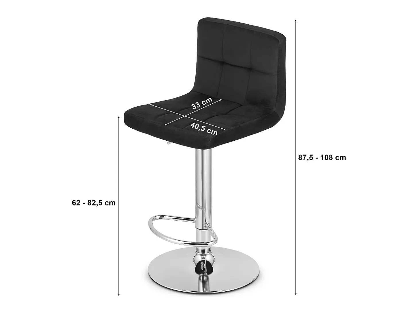Taburete giratorio Valora HAXU, terciopelo negro, base cromada