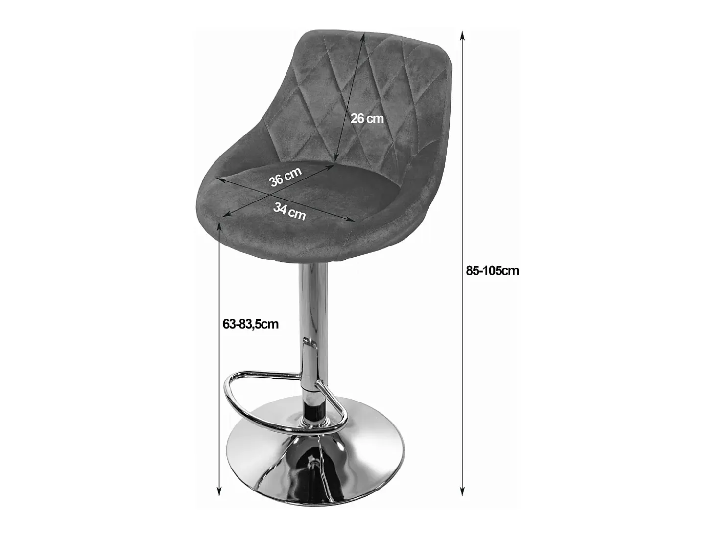 Taburete giratorio Valora DAKA base cromada de terciopelo negro con reposapiés x2