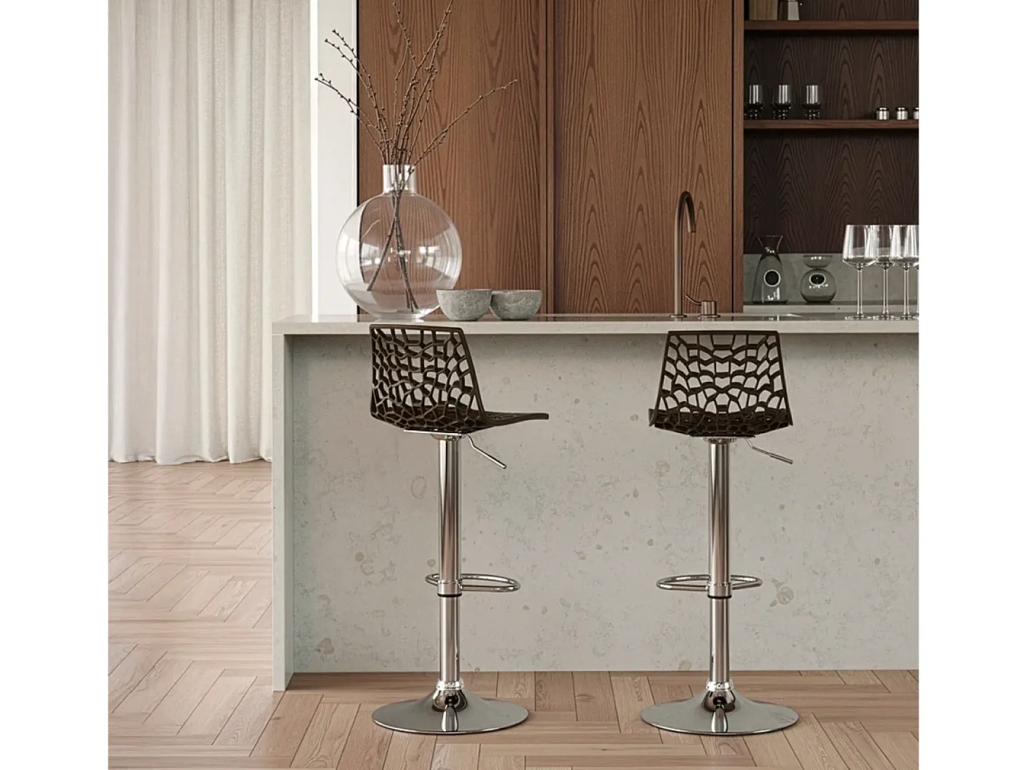 Taburete Grand Soleil SPIDER para cafetería bar cocina alto fijo giratorio reposapiés regulable - Marrón