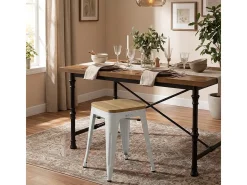 taburete industrial metal bar cocina madera steel rocket wood - Blanco