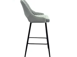 Taburete moderno acolchado en terciopelo gris y patas de metal negro Kipale - Juego de 2