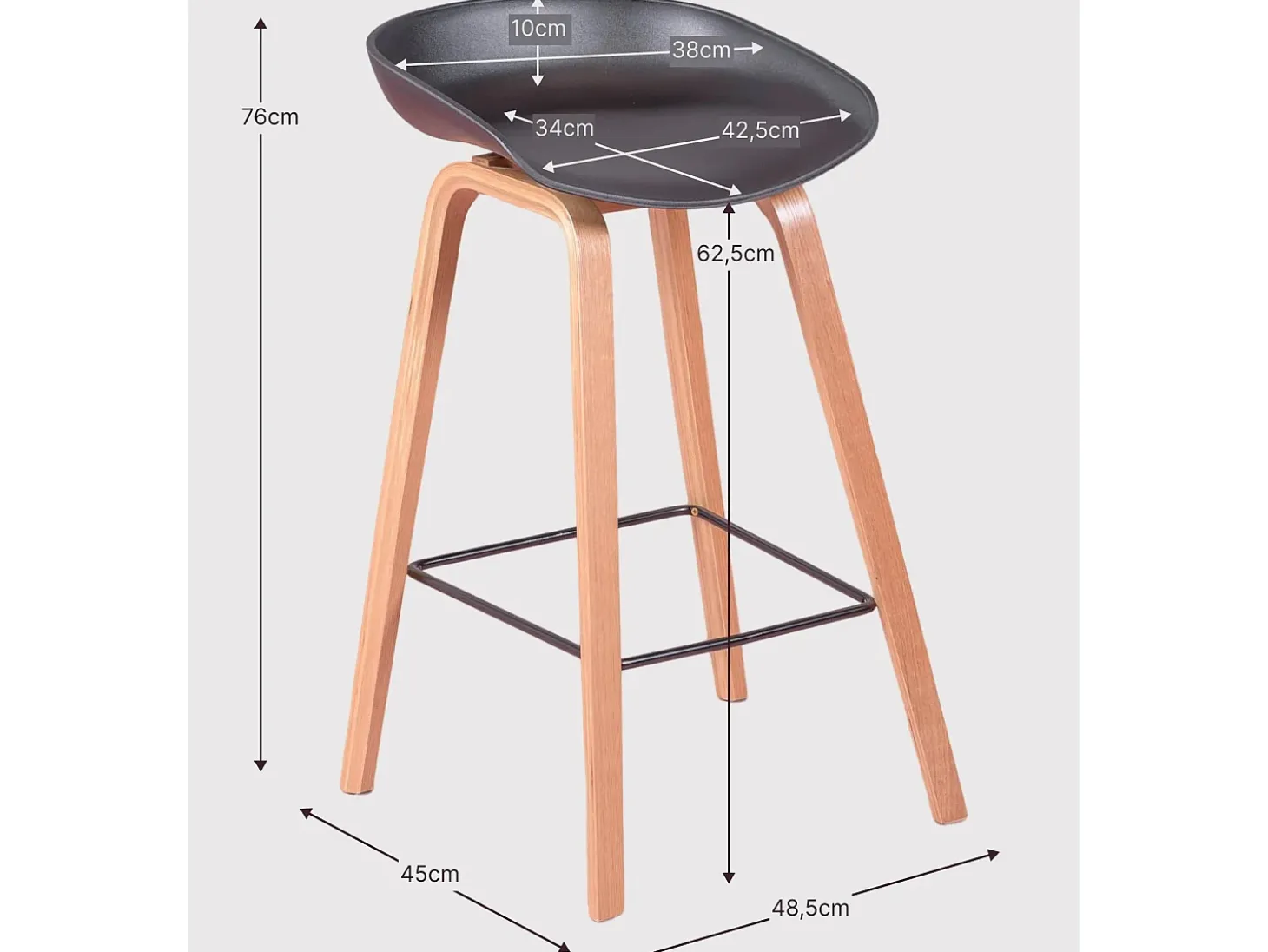 Taburete nórdico con patas de madera de haya (63cm) - Daxer - Blanco