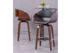 Taburete nórdico en madera de nogal con cojín de polipiel (66cm) - Burrow - Negro