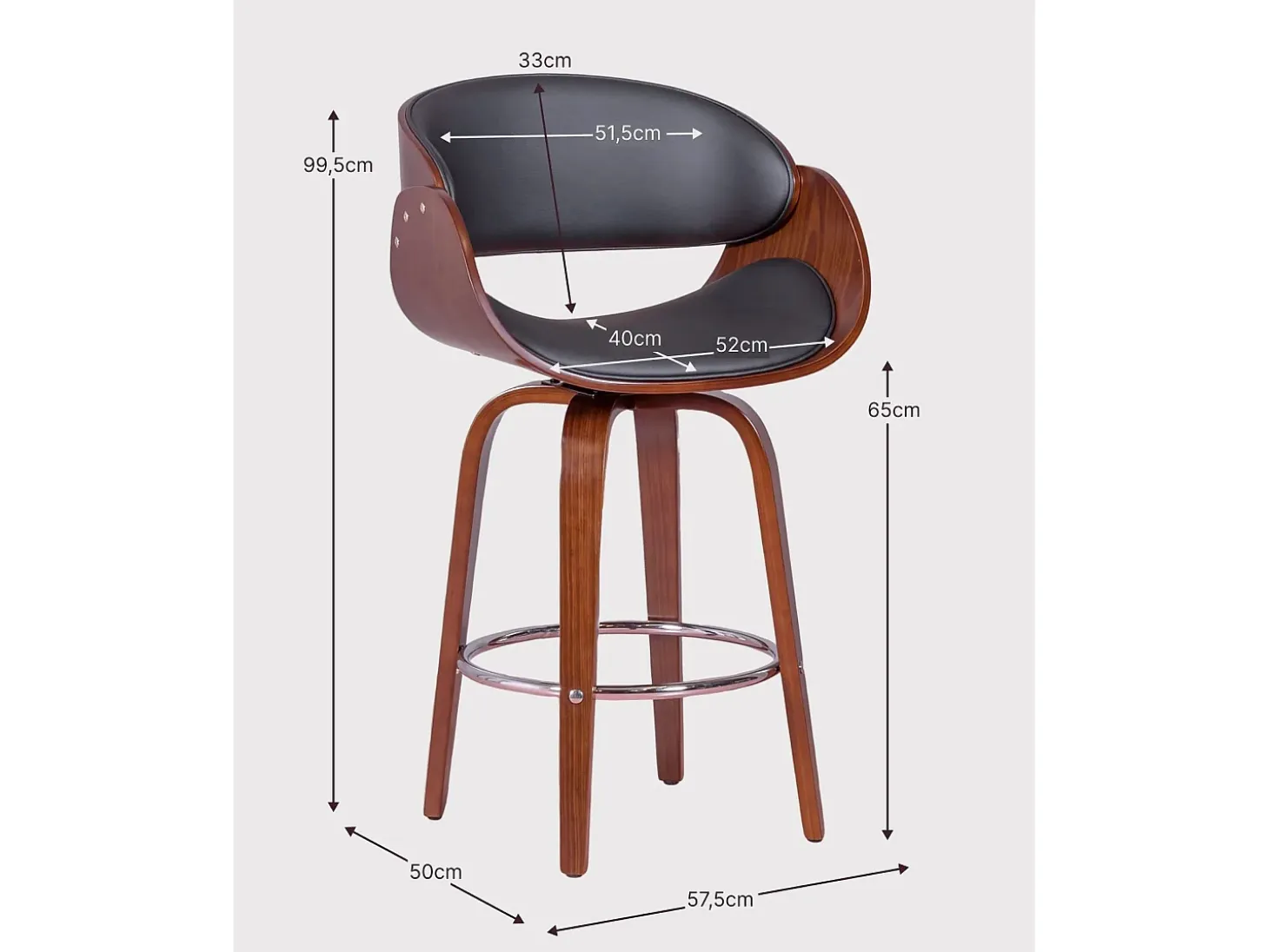 Taburete nórdico en madera de nogal con cojín de polipiel (66cm) - Burrow - Negro