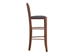 Taburete Verona en madera de nogal oscuro, altura 73 cm, con asiento acolchado marrón.