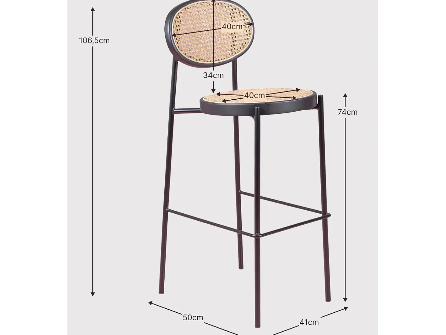 Taburete vintage con diseño clásico en ratán natural - North - Negro