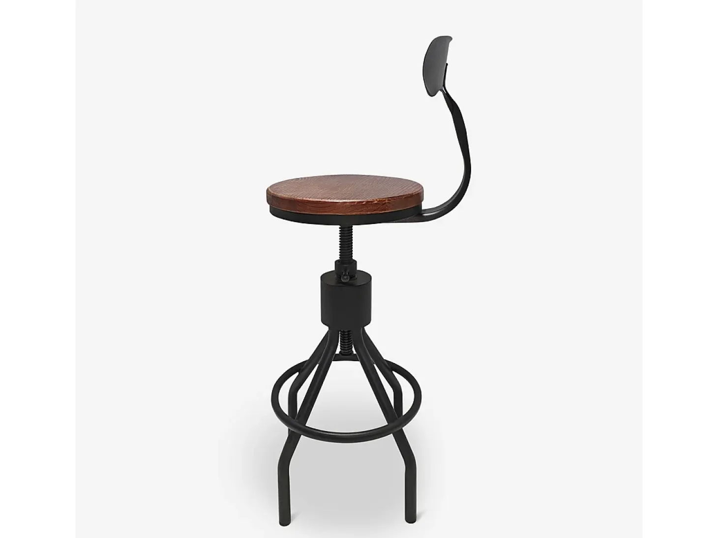 Taburete vintage industrial ajustable para barra de cocina con respaldo Junt