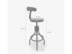 Taburete vintage industrial ajustable para barra de cocina con respaldo Junt