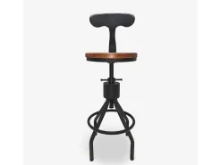 Taburete vintage industrial ajustable para barra de cocina con respaldo Junt