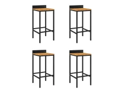 Taburetes altos 4 uds madera de acacia y ratán sintético negro