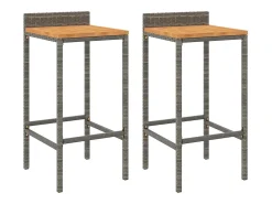Taburetes altos 2 uds madera de acacia y ratán sintético gris