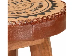 Taburetes de bar 2 piezas de cuero genuino y madera maciza de acacia
