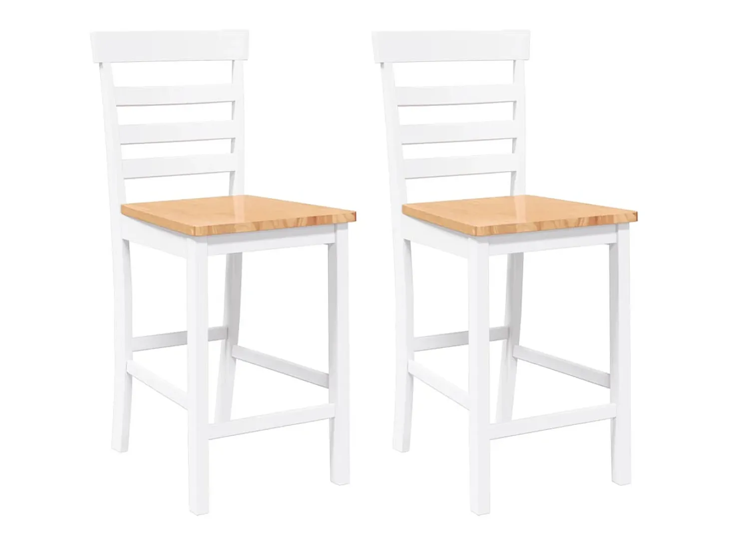 Taburetes de bar 2 piezas madera maciza de caucho blanco