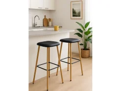 Taburetes de bar, altura del asiento 78 cm, patas de metal imitación haya, lote de 2 NES (Negro)