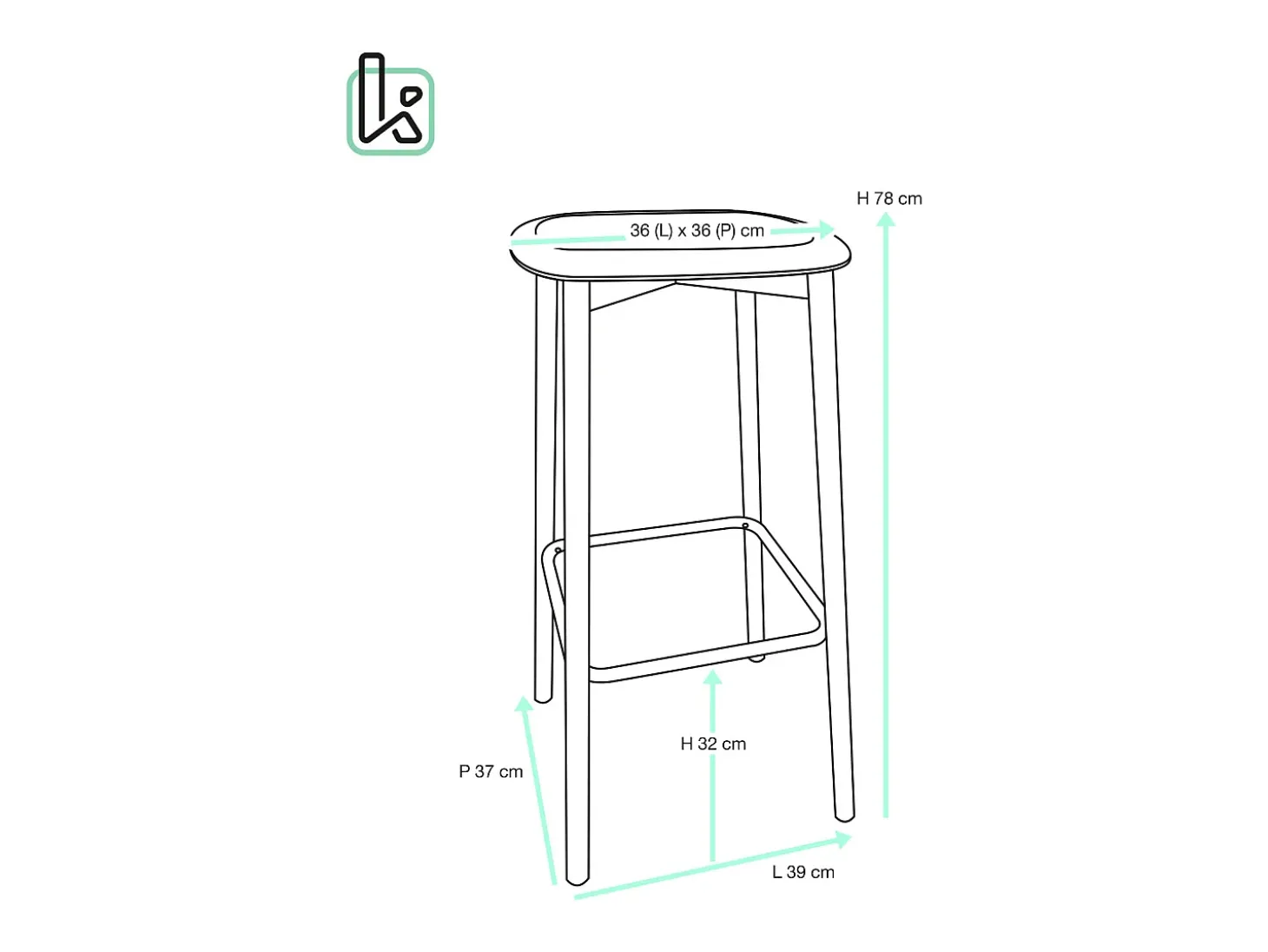 Taburetes de bar, altura del asiento 78 cm, patas de metal imitación haya, lote de 2 NES (Negro)