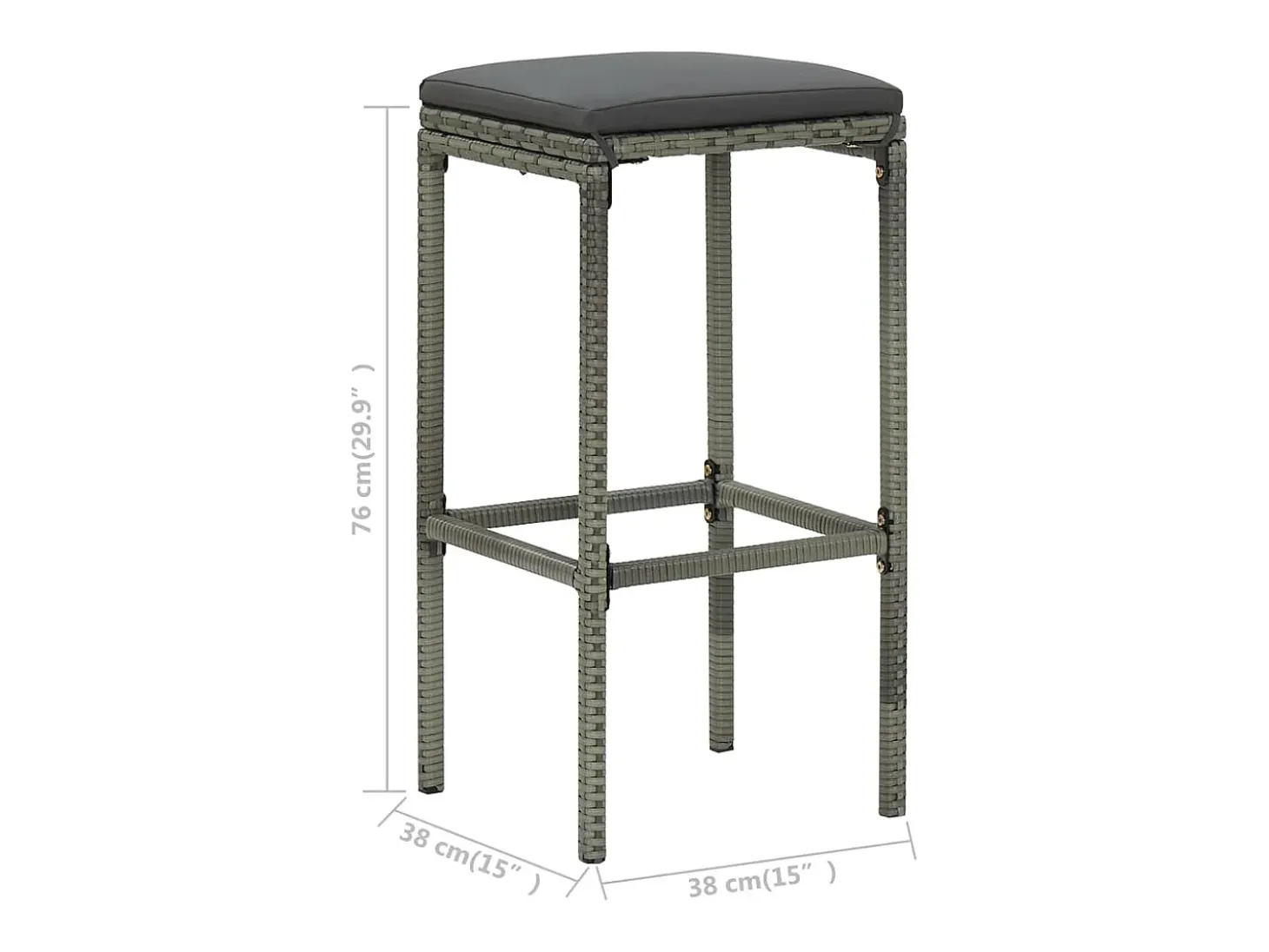 Taburetes de bar con cojines, juego de 2, gris, resina trenzada