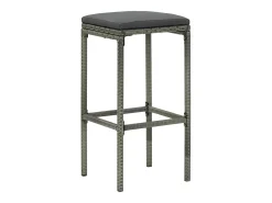 Taburetes de bar con cojines, juego de 2, gris, resina trenzada
