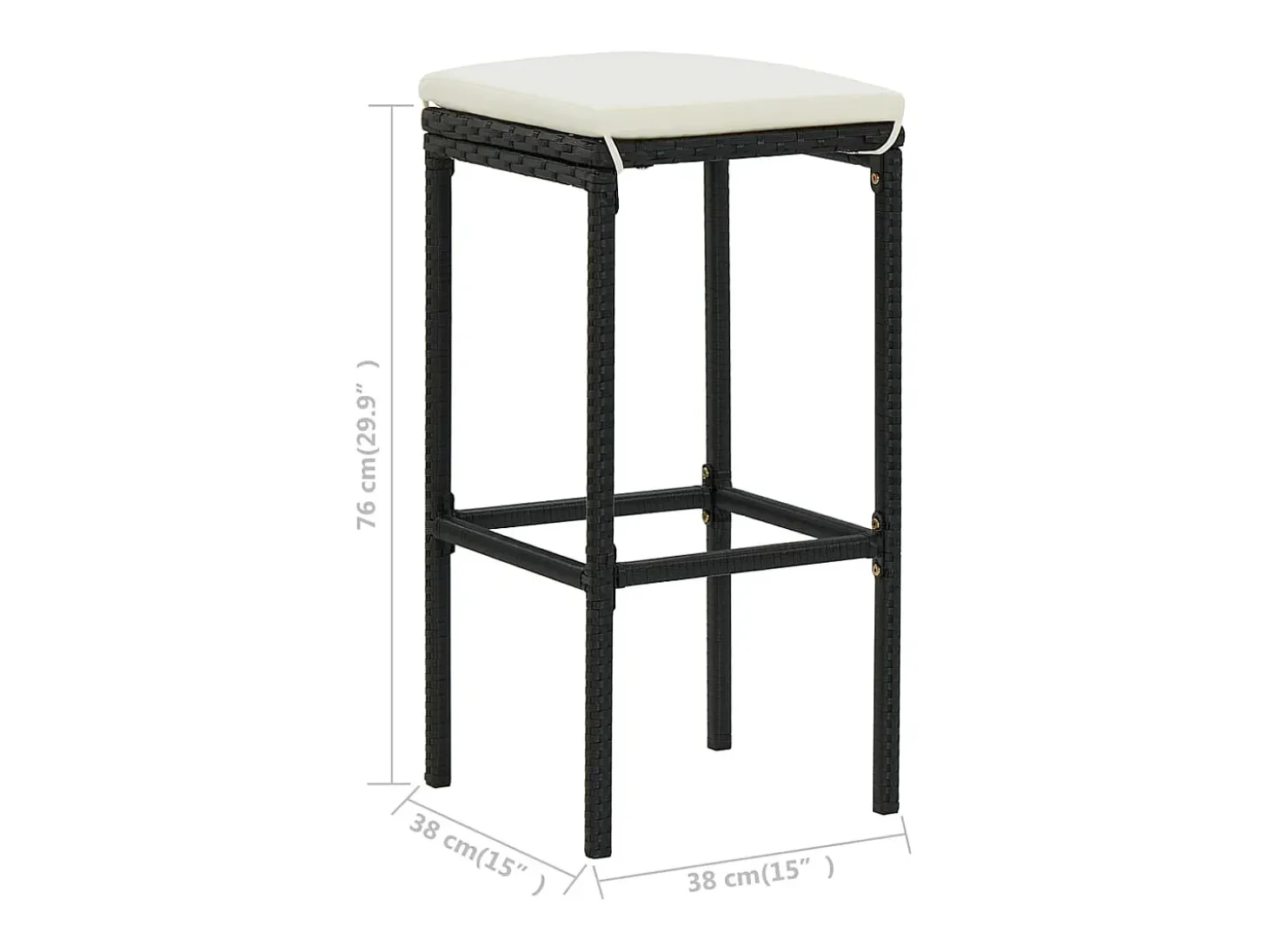 Taburetes de bar con cojines, juego de 2, color negro, resina trenzada