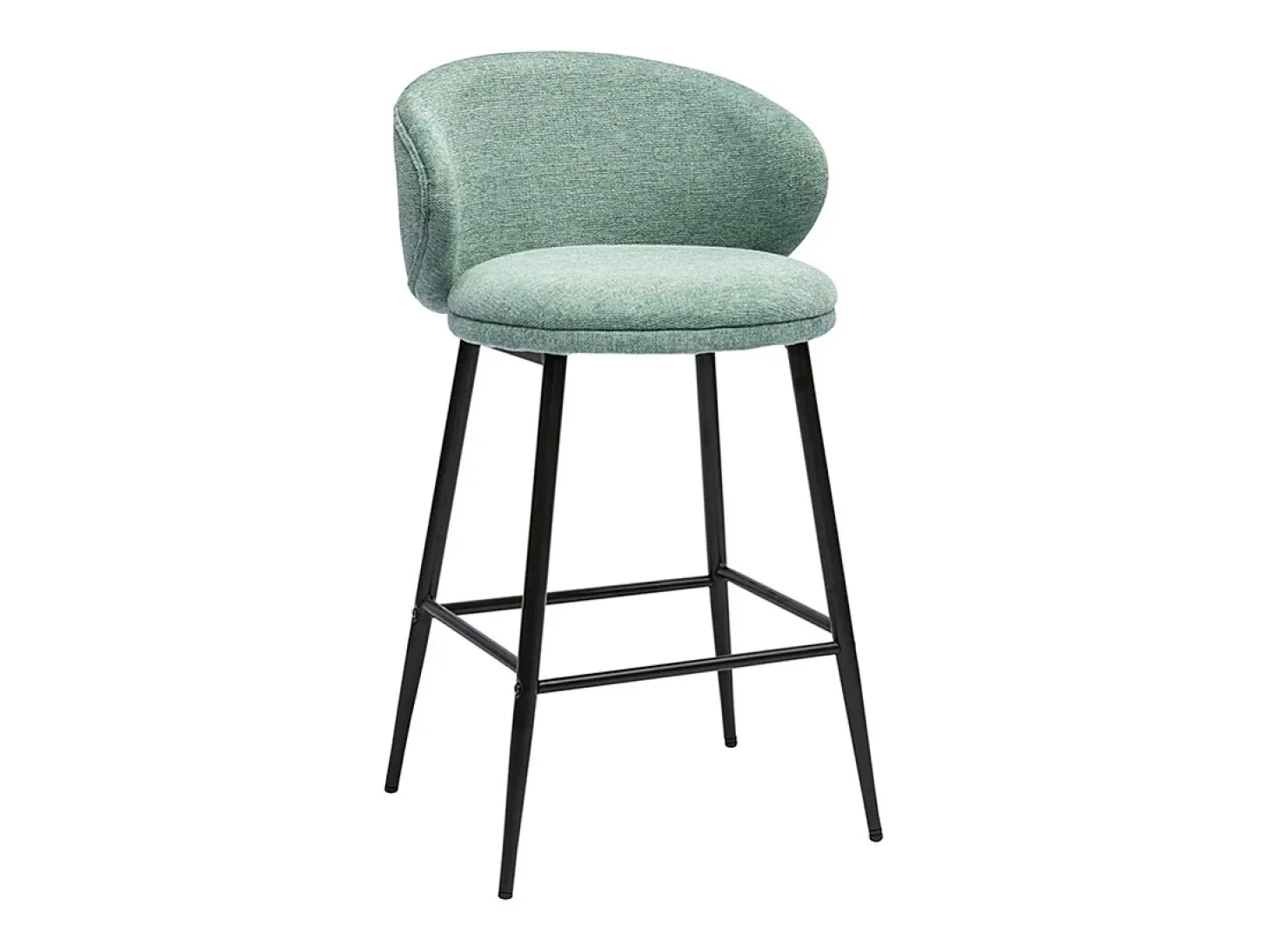 Taburetes de bar de diseño en tela efecto terciopelo texturizado celadón y metal negro (juego de 2) ROSALIE