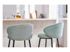 Taburetes de bar de diseño en tela efecto terciopelo texturizado celadón y metal negro (juego de 2) ROSALIE