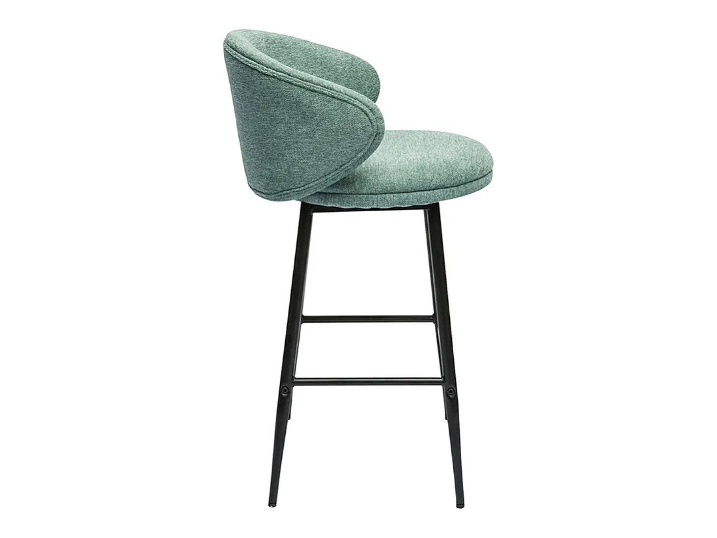 Taburetes de bar de diseño en tela efecto terciopelo texturizado celadón y metal negro (juego de 2) ROSALIE
