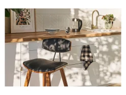 Taburetes de bar moderno negro y madera oscura A69 cm (lote de 2) VASCO