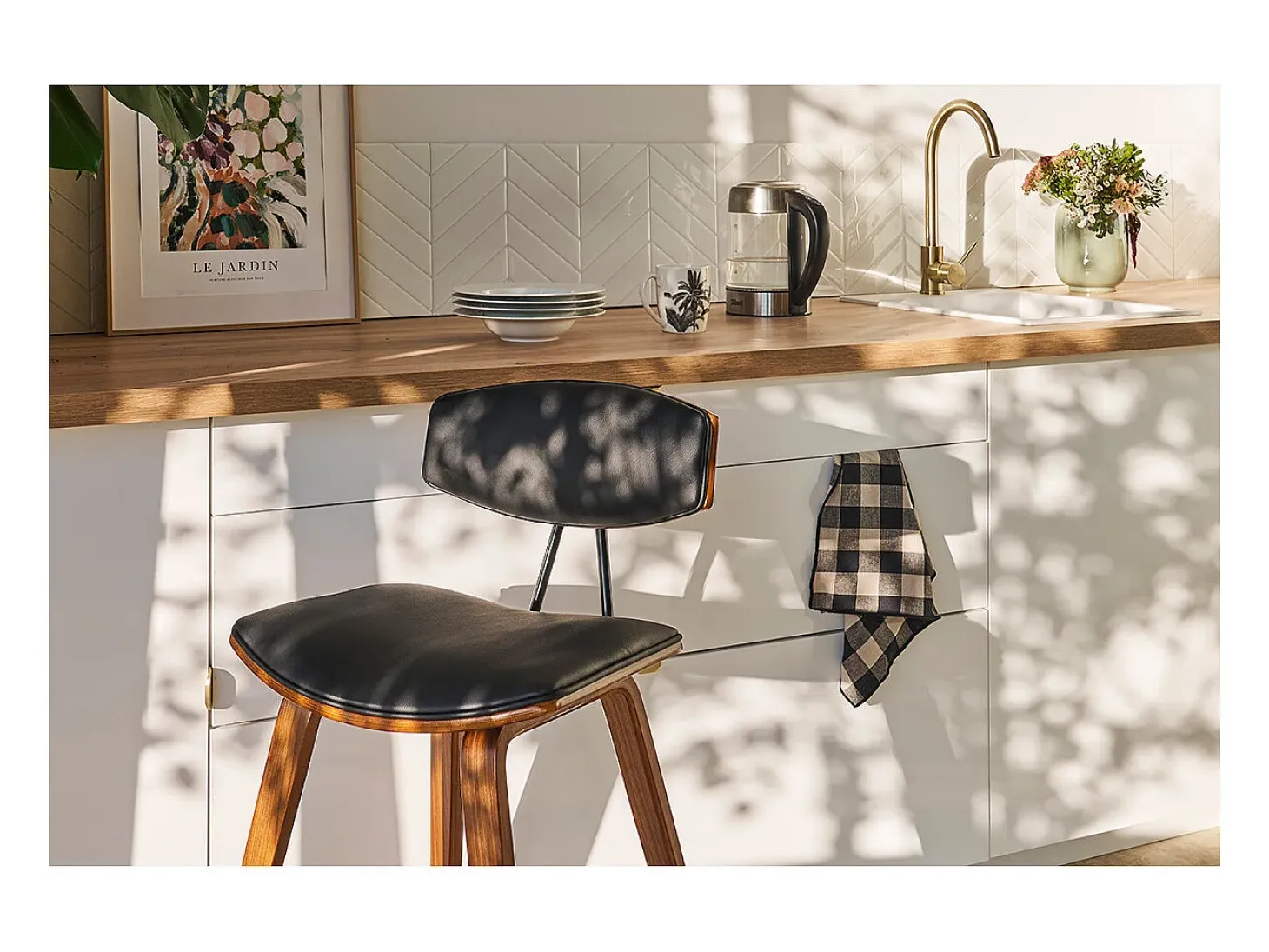 Taburetes de bar moderno negro y madera oscura A69 cm (lote de 2) VASCO