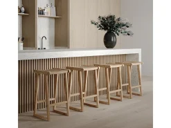 Taburetes para isla de cocina de teca y ratán natural 66 cm - Haida