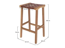Taburetes para isla de cocina de teca y cuero tejido marrón 66 cm - Kuna