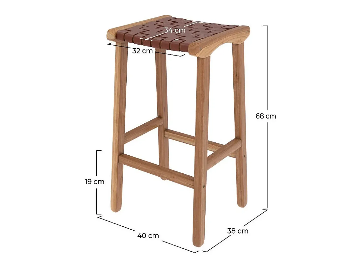 Taburetes para isla de cocina de teca y cuero tejido marrón 66 cm - Kuna