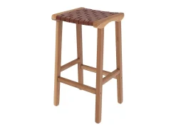 Taburetes para isla de cocina de teca y cuero tejido marrón 66 cm - Kuna