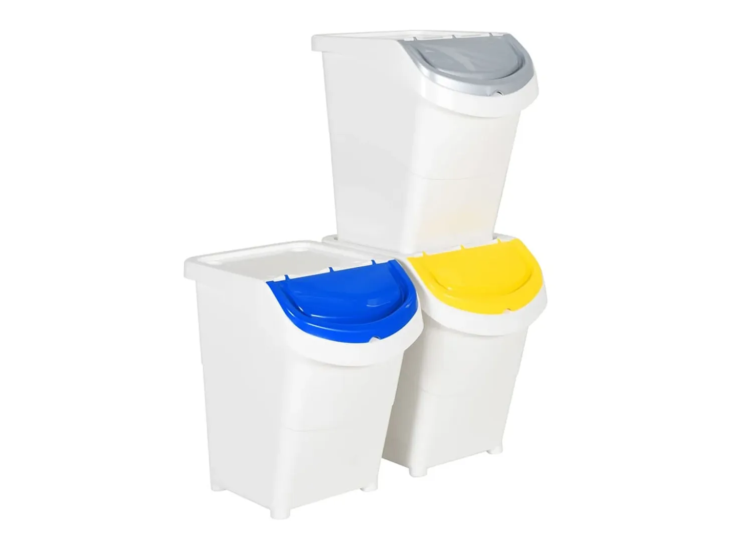 Tarrant Cubos de basura apilables con tapa 3 uds PP blanco 120 L