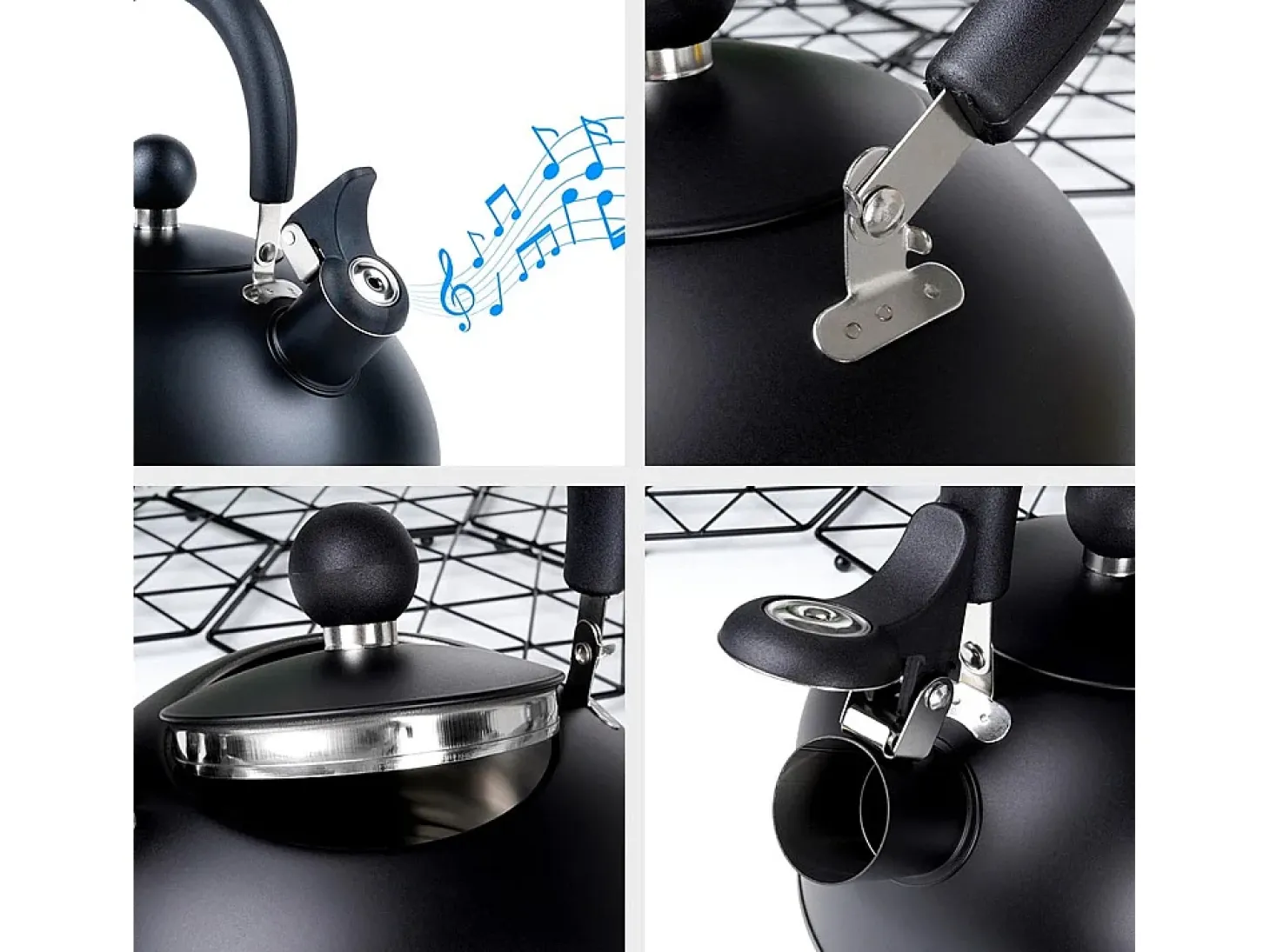 Tetera Silbadora de Acero Negro 3 Litros con Asa Plegable