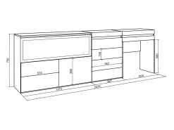 Tocador, 234x35x75cm, Con cajón, Chimenea eléctrica XXL, Cómoda, Cajonera, Cemento