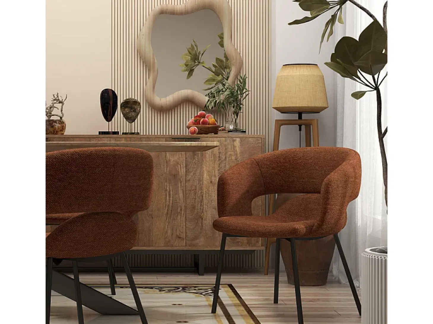 TRAVIS-Sillón de mesa de tela Luxury Terracota