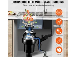 Triturador de Desechos SucceBuy de Cocina 3/4 HP, Sistema de Molienda de Residuos Alimentarios, Instalación Fácil, 3930 RPM, con Cable de Alimentación