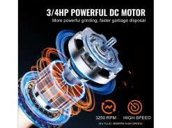 Triturador de Desechos SucceBuy de Cocina 3/4 HP, Sistema de Molienda de Residuos Alimentarios, Instalación Fácil, 3930 RPM, con Cable de Alimentación