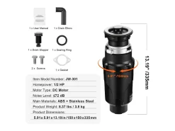 Triturador SucceBuy Triturador de Residuos de Cocina, 1/2 CV, Sistema de Trituración de Residuos de Alimentos, 3820 rpm, con Cable de Alimentación