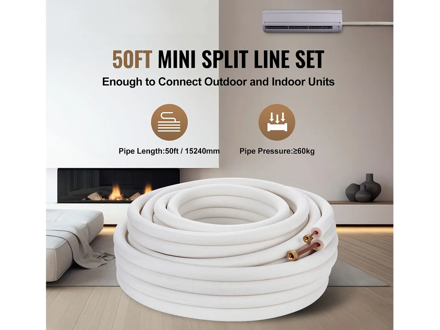 Tube SucceBuy Ensemble de Mini-Lignes Divisées 6,4 x 9,5 x 15240 mm, Tubes en Cuivre Isolés pour Courant Alternatif