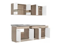 Unidad de cocina 200x84x60 cm aspecto madera roble blanco y gris