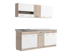 Unidad de cocina 200x84x60 cm aspecto madera roble blanco y gris