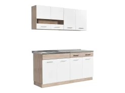 Unidad de cocina 160x84x60 cm aspecto madera roble blanco y gris