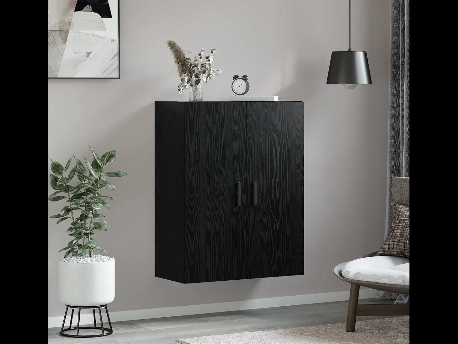 Unidad de pared de roble negro 69,5 x 34 x 90 cm Madera de ingeniería