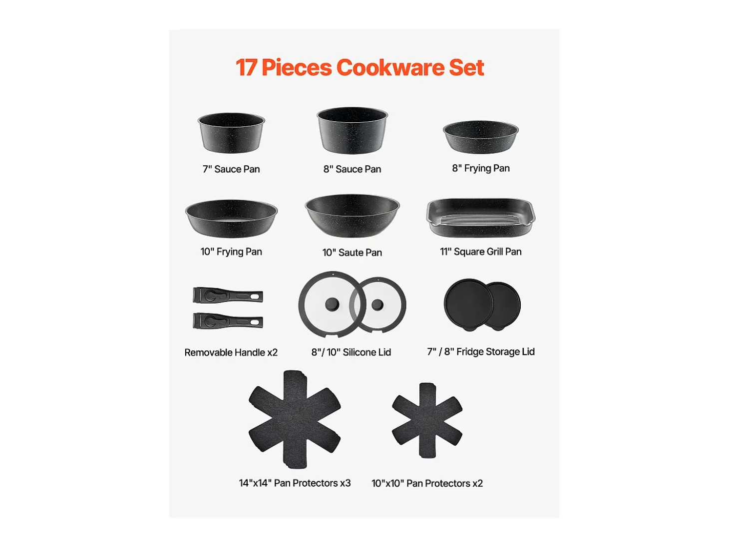 Utensilios de Cocina SucceBuy Juego de Utensilios de Cocina Antiadherentes de Granito de 17 Piezas - Negro