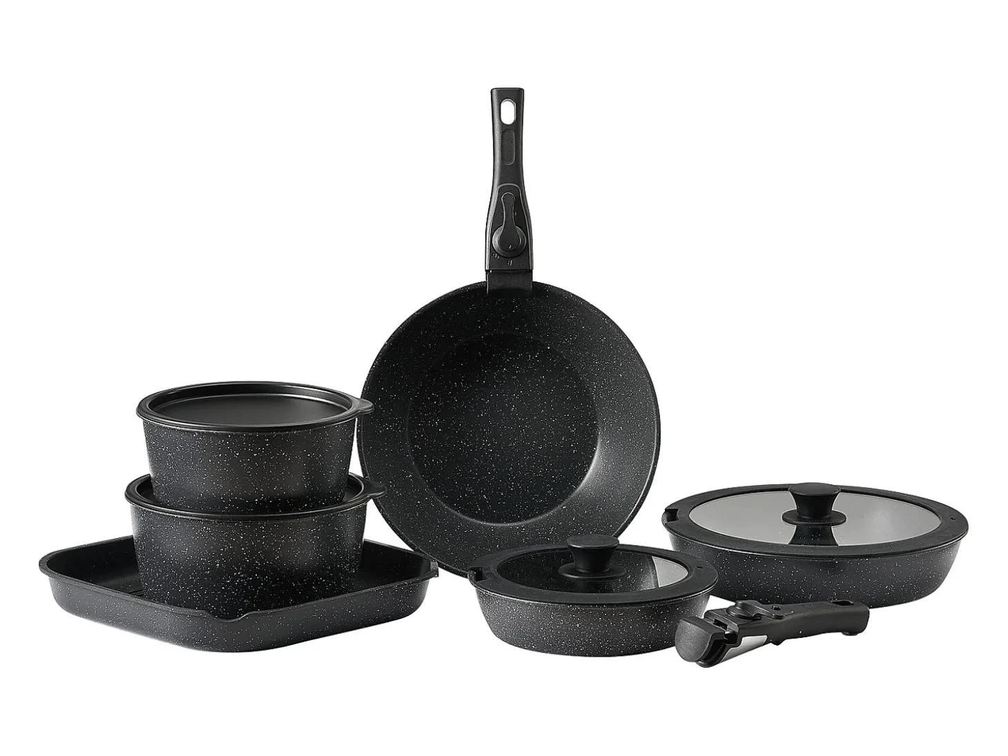 Utensilios de Cocina SucceBuy Juego de Utensilios de Cocina Antiadherentes de Granito de 17 Piezas - Negro