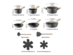 Utensilios de Cocina SucceBuy Juego de Utensilios de Cocina Antiadherentes de Granito de 17 Piezas - Negro