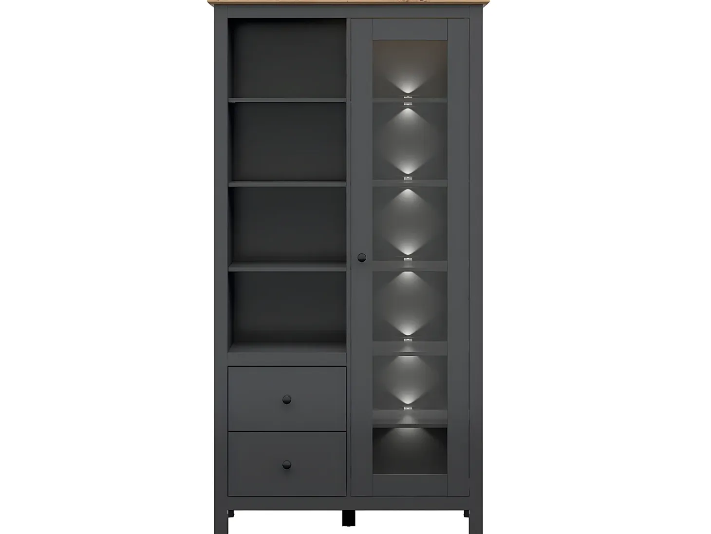 Vajillero 1 puerta y 2 cajones con LED Duck Gris antracita y Madera