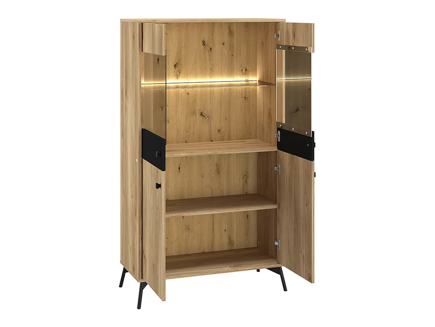 Vajillero 4 puertas con LED Elara Madera y Negro